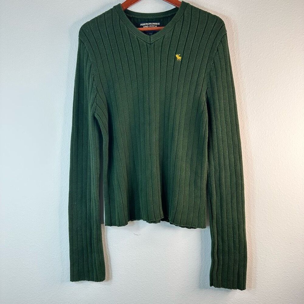 Vintage Abercrombie & Fitch Green Ribbed Knit Sweater Womens Medium Heavyweight